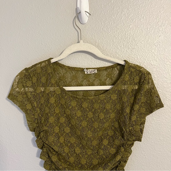 NWOT Free People Keep It Simple Lace Green Baby Tee - Picture 7 of 7